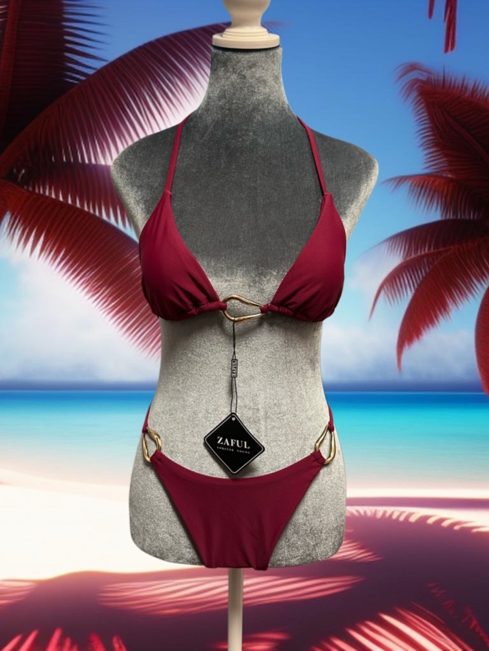 ZAFUL Two-Piece Burgundy Triangle Bikini